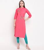 women's embellished/solid straight rayon pink kurti