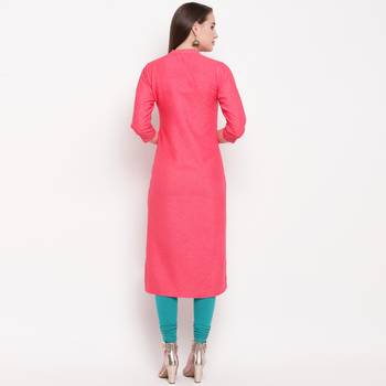 women's embellished/solid straight rayon pink kurti 2