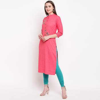 women's embellished/solid straight rayon pink kurti 3