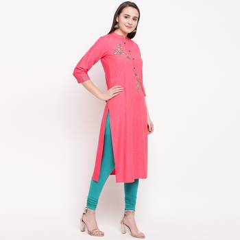women's embellished/solid straight rayon pink kurti 4