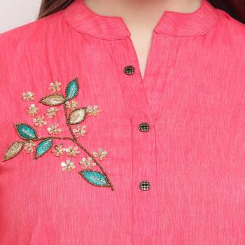 women's embellished/solid straight rayon pink kurti 5