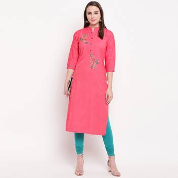 women's embellished/solid straight rayon pink kurti 6