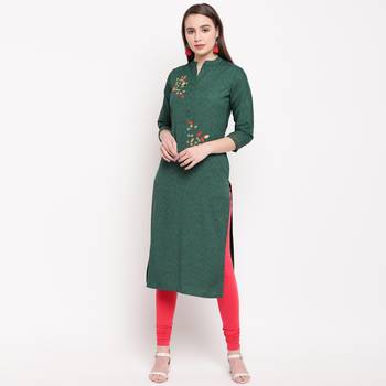 women's embellished/solid straight rayon green kurti 1