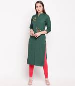women's embellished/solid straight rayon green kurti