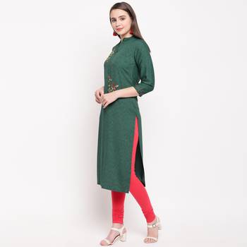 women's embellished/solid straight rayon green kurti 3