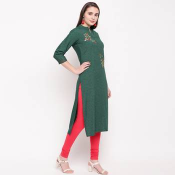 women's embellished/solid straight rayon green kurti 4