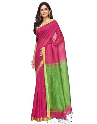 pink Handloom Taant Pure Cotton Saree With Blouse Piece 2