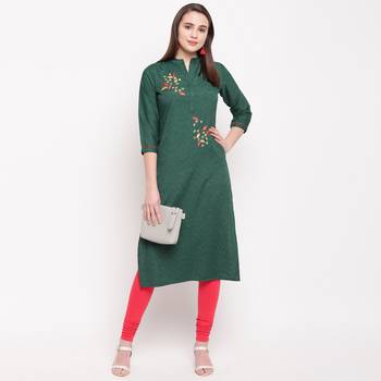 women's embellished/solid straight rayon green kurti 6