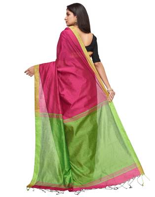 pink Handloom Taant Pure Cotton Saree With Blouse Piece 4