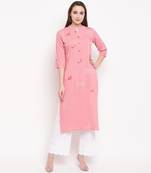 women's embroidered/solid straight rayon light pink kurti