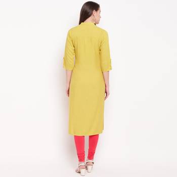 women's embroidered/solid straight rayon yellow kurti 2