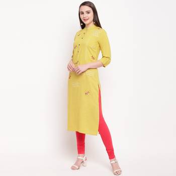 women's embroidered/solid straight rayon yellow kurti 4