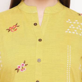 women's embroidered/solid straight rayon yellow kurti 5