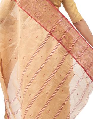 beige Handloom Taant Pure Cotton Saree Without Blouse Piece 4
