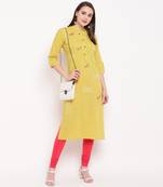 women's embroidered/solid straight rayon yellow kurti