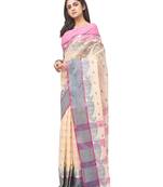 beige Handloom Taant Pure Cotton Saree Without Blouse Piece