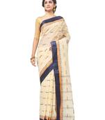 beige Handloom Taant Pure Cotton Saree Without Blouse Piece