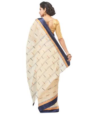 beige Handloom Taant Pure Cotton Saree Without Blouse Piece 3