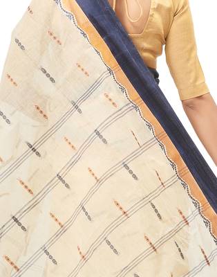 beige Handloom Taant Pure Cotton Saree Without Blouse Piece 4