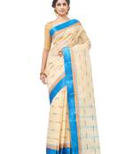 beige Handloom Taant Pure Cotton Saree Without Blouse Piece