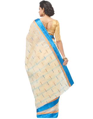 beige Handloom Taant Pure Cotton Saree Without Blouse Piece 3