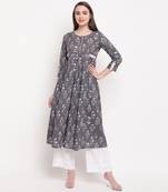 women's printed anarkali cotton grey kurti