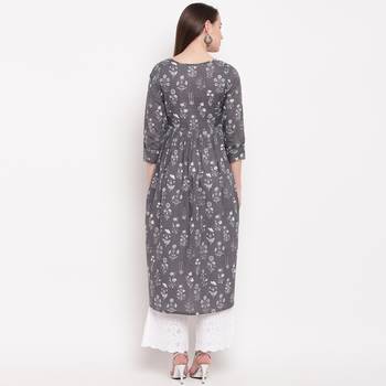 women's printed anarkali cotton grey kurti 2