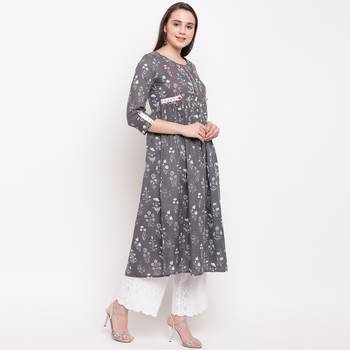 women's printed anarkali cotton grey kurti 3
