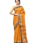 orange Handloom Taant Pure Cotton Saree Without Blouse Piece
