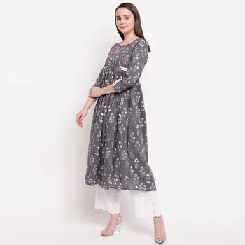 women's printed anarkali cotton grey kurti 4