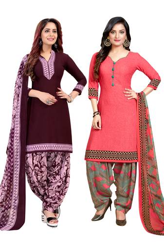 multicolor printed crepe unstitched salwar with dupatta