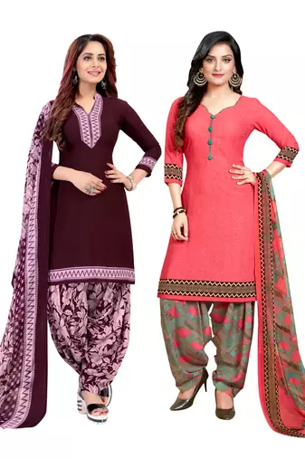 multicolor printed crepe unstitched salwar with dupatta