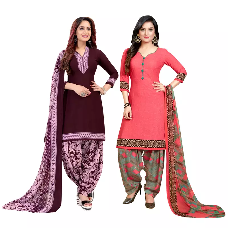 multicolor printed crepe unstitched salwar with dupatta