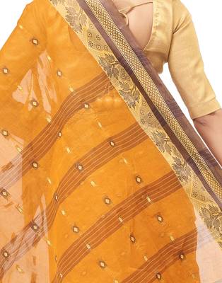 orange Handloom Taant Pure Cotton Saree Without Blouse Piece 4