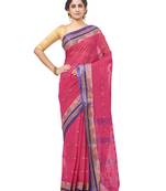 pink Handloom Taant Pure Cotton Saree Without Blouse Piece