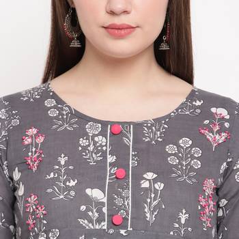 women's printed anarkali cotton grey kurti 5