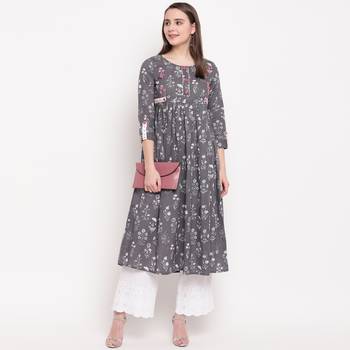 women's printed anarkali cotton grey kurti 6
