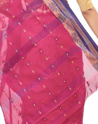 pink Handloom Taant Pure Cotton Saree Without Blouse Piece 4