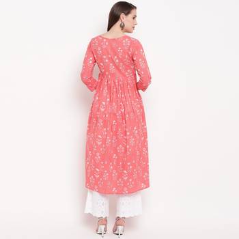 women's printed anarkali cotton light pink kurti 2