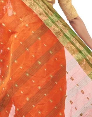 orange Handloom Taant Pure Cotton Saree Without Blouse Piece 4