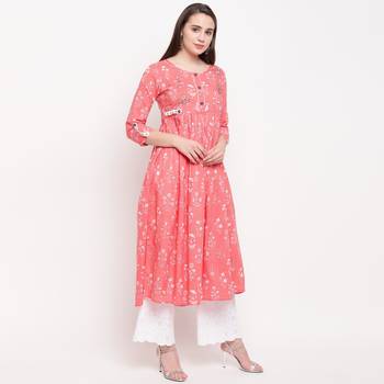 women's printed anarkali cotton light pink kurti 3