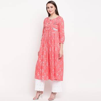 women's printed anarkali cotton light pink kurti 4
