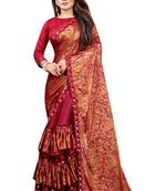 Red woven lycra saree with blouse