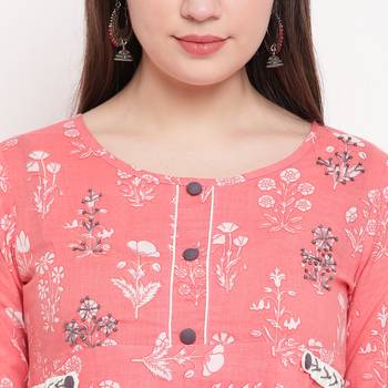 women's printed anarkali cotton light pink kurti 5