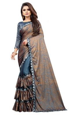 Grey woven lycra saree with blouse 1