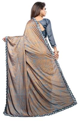 Grey woven lycra saree with blouse 2
