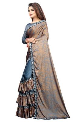 Grey woven lycra saree with blouse 3