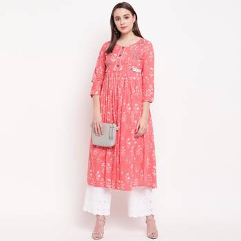 women's printed anarkali cotton light pink kurti 6