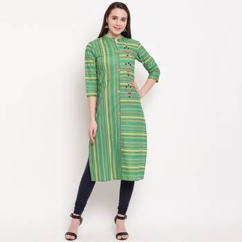 women's hand work/Printed straight rayon green kurti 1