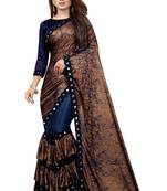 Blue woven lycra saree with blouse